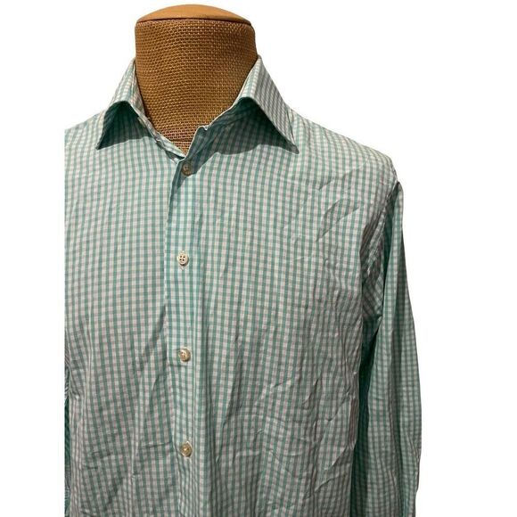 SUITSUPPLY Men's Long‎ Sleeve Dress Shirt White Teal Gingham Cotton Size 42 - Picture 3 of 10